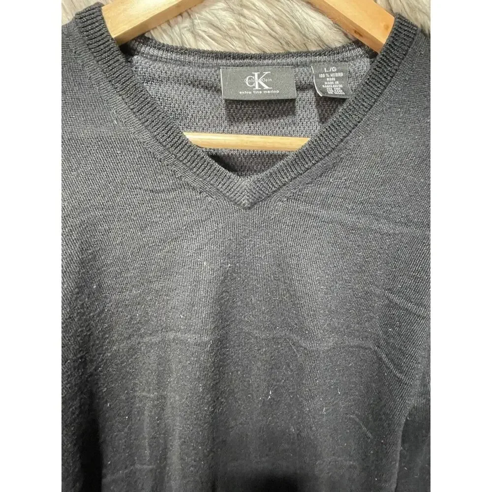 Calvin Klein Black Knit Extra Fine Merino Wool‎ Sweater Men's L
